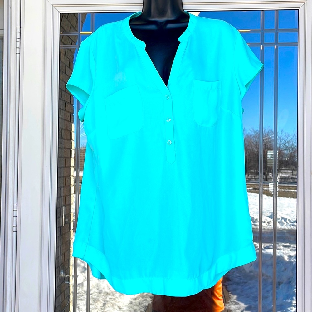 New York and Company short sleeve Blouse, teal XL